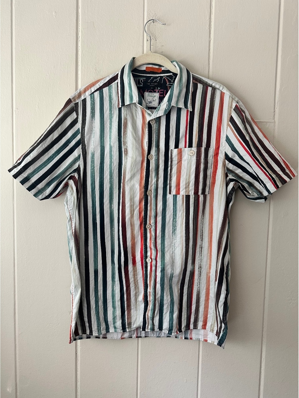Ted Baker Actres Stripe Camp Shirt Button Up Short Sleeve 100% Cotton Size Small